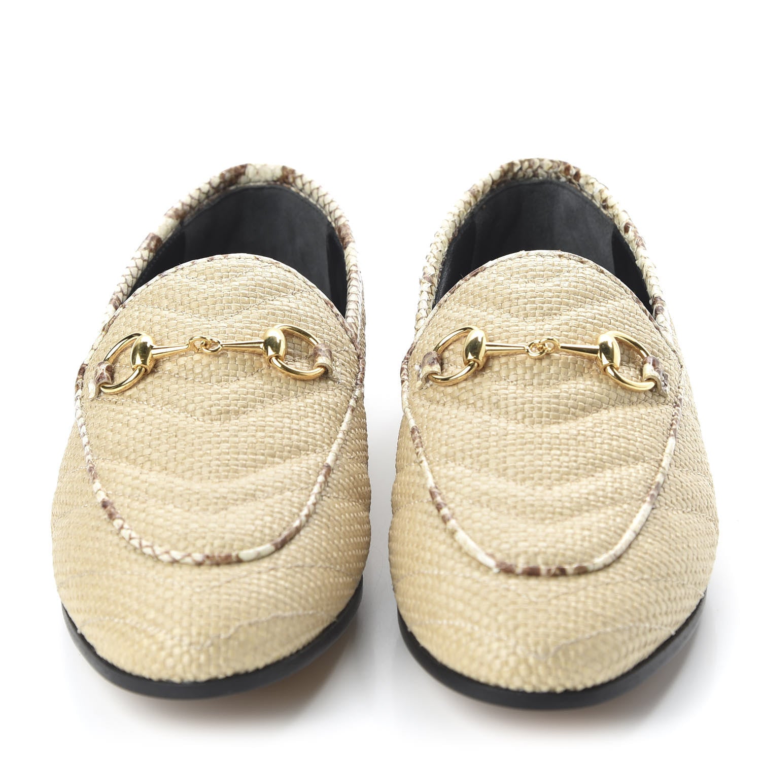 Gucci Raffia Elaphe Matelasse Horsebit Womens Jordaan Loafers 35.5 Natural Cream Brown 2 of 9