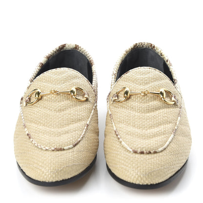 Gucci Raffia Elaphe Matelasse Horsebit Womens Jordaan Loafers 35.5 Natural Cream Brown 2 of 9