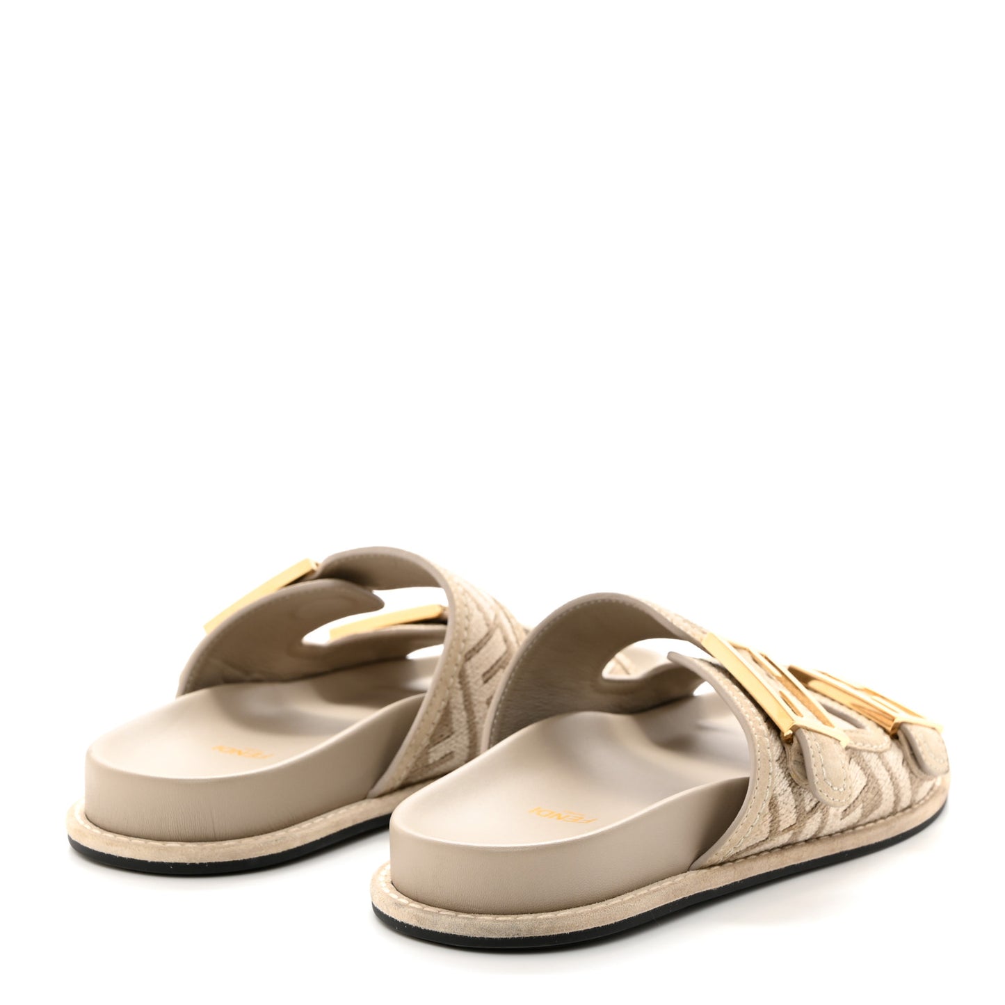 Chenille Fabric Jacquard Suede FF Womens Fendi Feel Buckled Slide Sandals 39.5 Tortora Nuvola Rock
