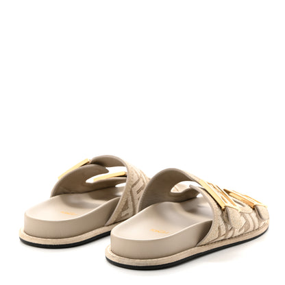 Fendi Chenille Fabric Jacquard Suede FF Womens Fendi Feel Buckled Slide Sandals 39.5 Tortora Nuvola Rock 4 of 9