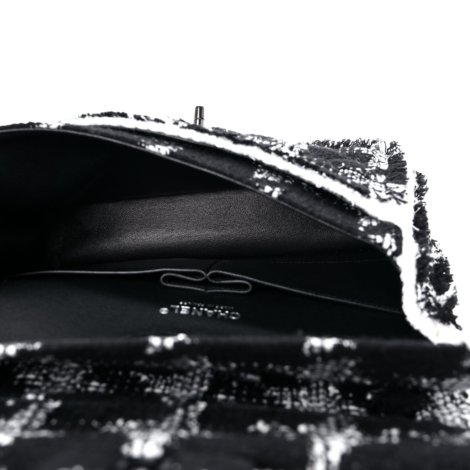 Chanel Tweed Quilted Tartan Medium Double Flap Black White 4 of 8