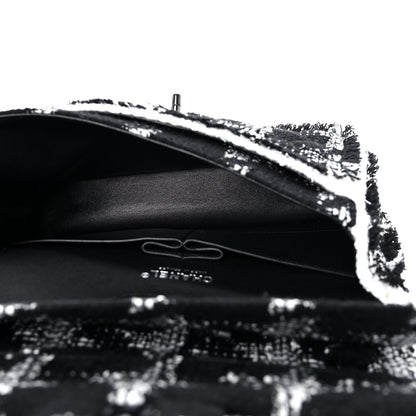 Chanel Tweed Quilted Tartan Medium Double Flap Black White 4 of 8