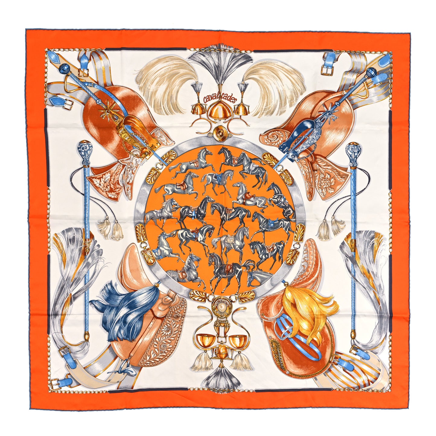 Silk Cavalcades Scarf 90 Orange White Rouille
