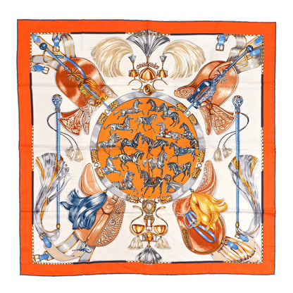 Hermes Silk Cavalcades Scarf 90 Orange White Rouille 1 of 4