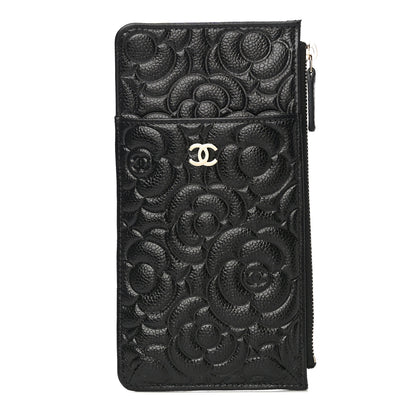 Chanel Caviar Camellia Embossed Classic Flat Wallet Pouch Black 1 of 11