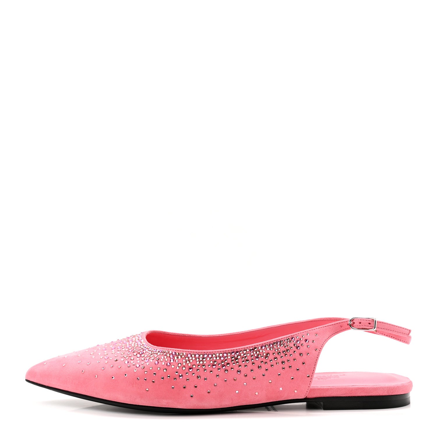 HERMES Suede Goatskin Rhinestone Brillante Ballet Flats in size 40 in the color Rose Jaipur by FASHIONPHILE