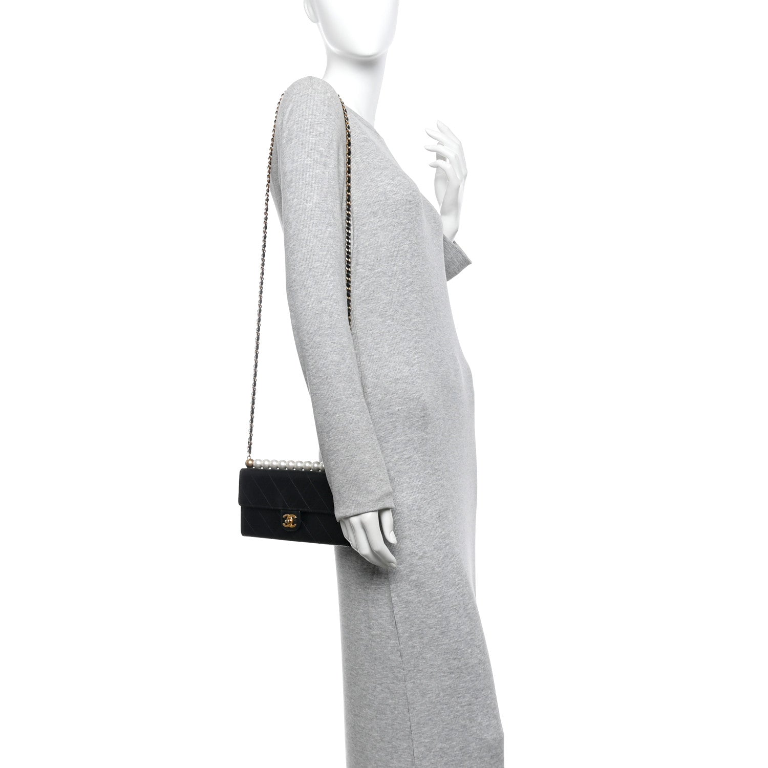 Chanel Goatskin Quilted Chic Pearls Clutch With Chain Black 2 of 12