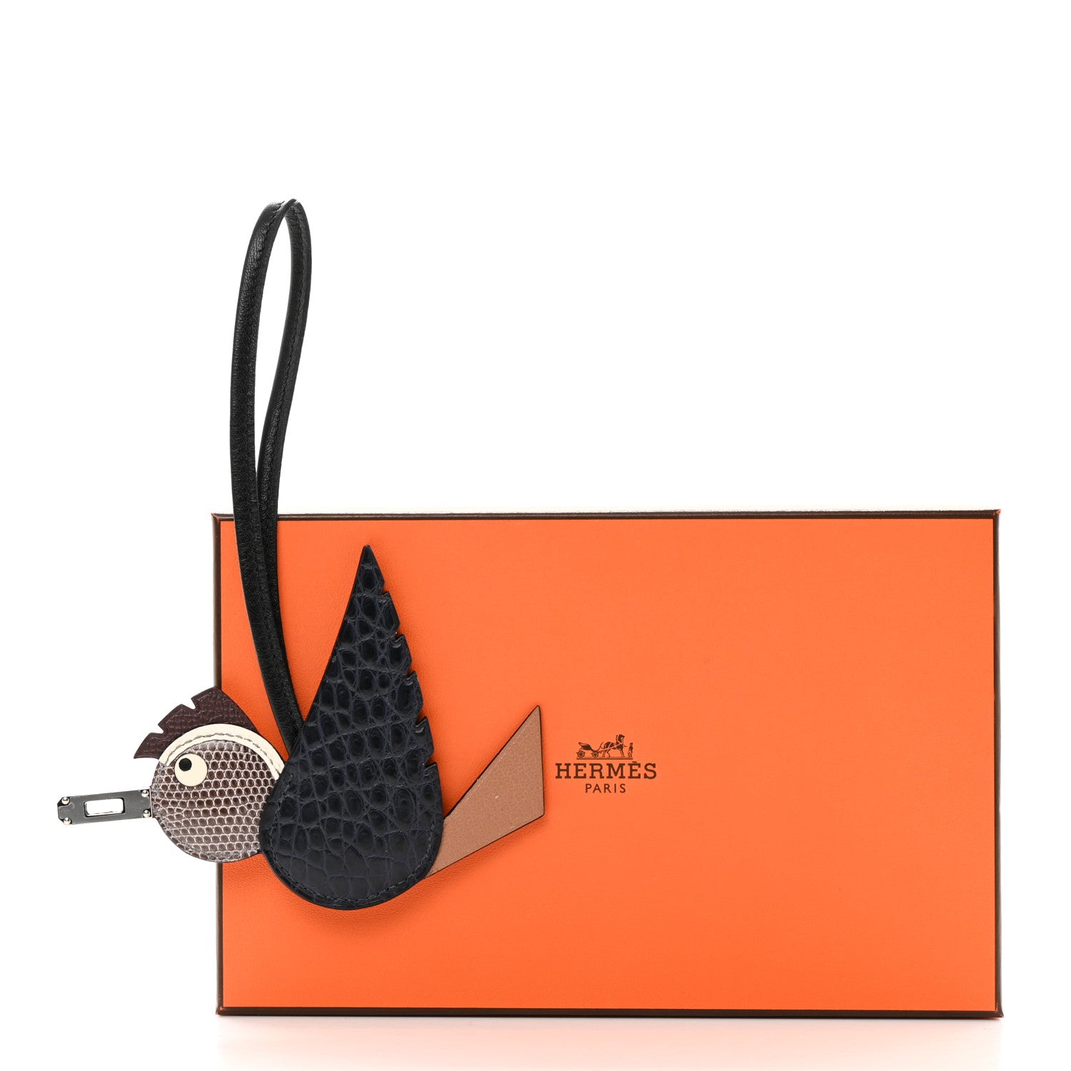 Hermes Epsom Swift Alligator Lizard Birdy Bag Charm Black Chai Chocolate 5 of 5