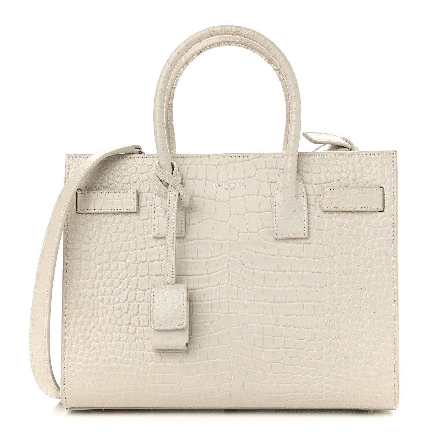 Saint Laurent Calfskin Crocodile Embossed Baby Sac De Jour Gris Perle 1 of 12