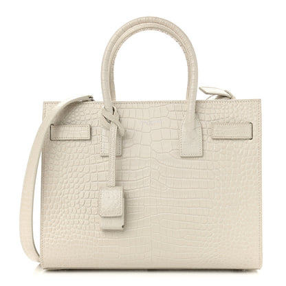 Saint Laurent Calfskin Crocodile Embossed Baby Sac De Jour Gris Perle 1 of 12