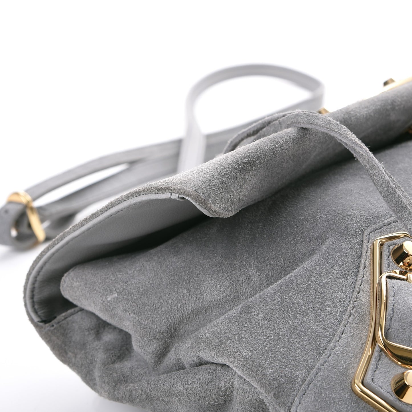Suede Gold Metallic Edge Hardware Envelope Strap Clutch Gris Perle