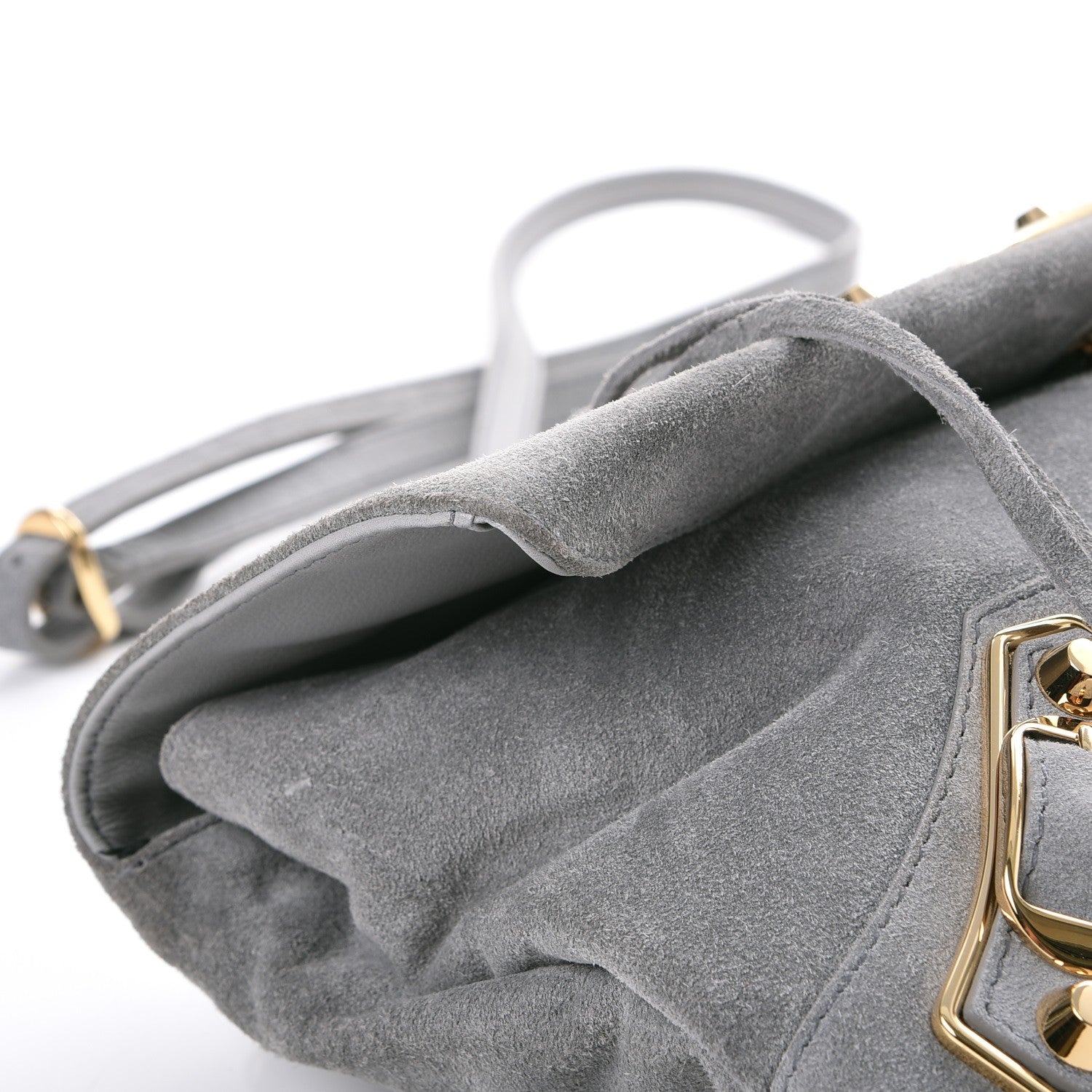 Balenciaga Suede Gold Metallic Edge Hardware Envelope Strap Clutch Gris Perle 8 of 10