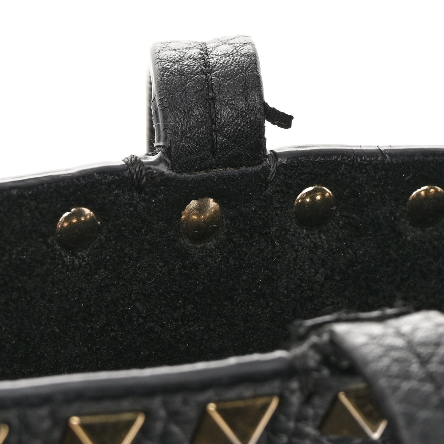 Grained Calfskin Small Rockstud Shoulder Tote Black
