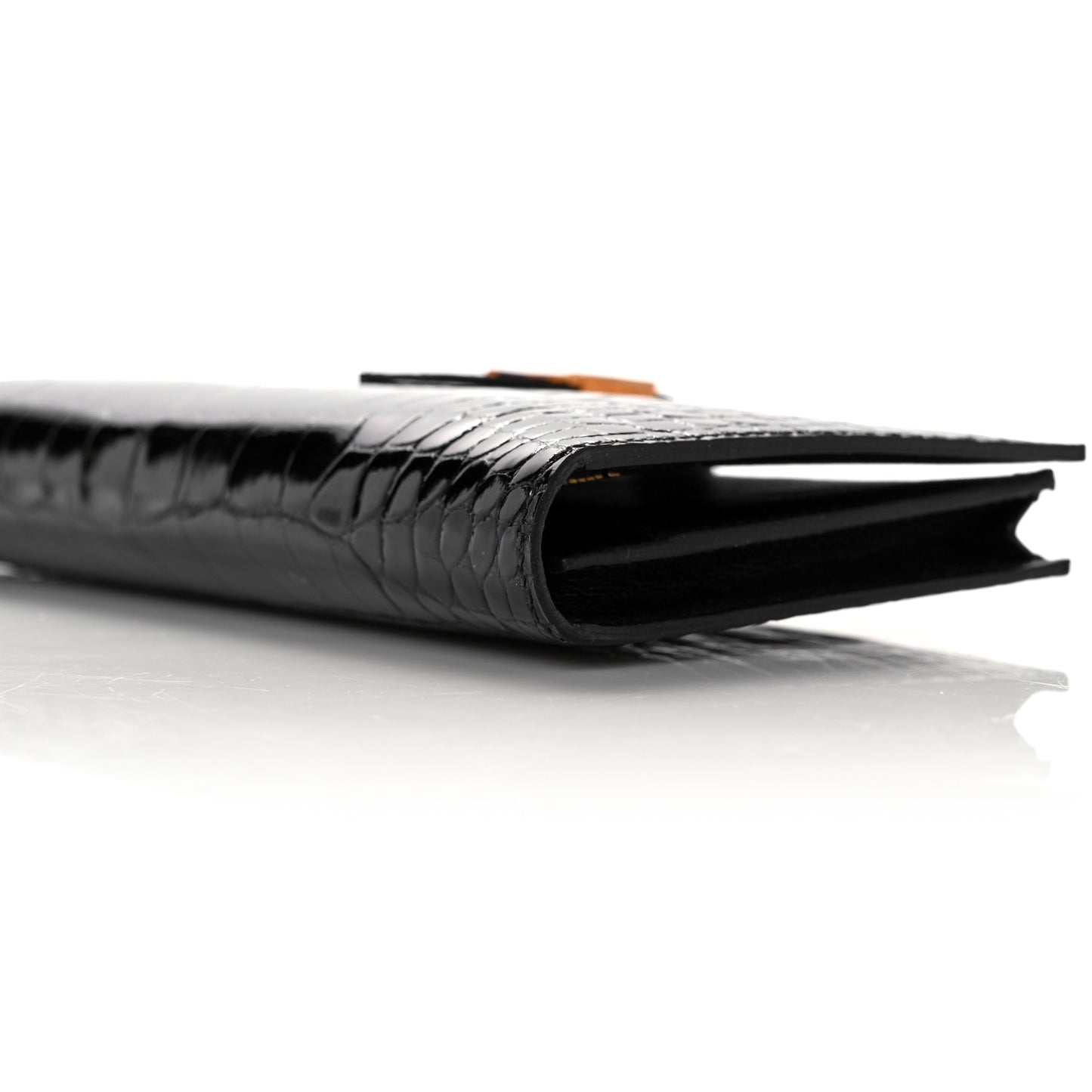Shiny Niloticus Crocodile Bearn Wallet Black