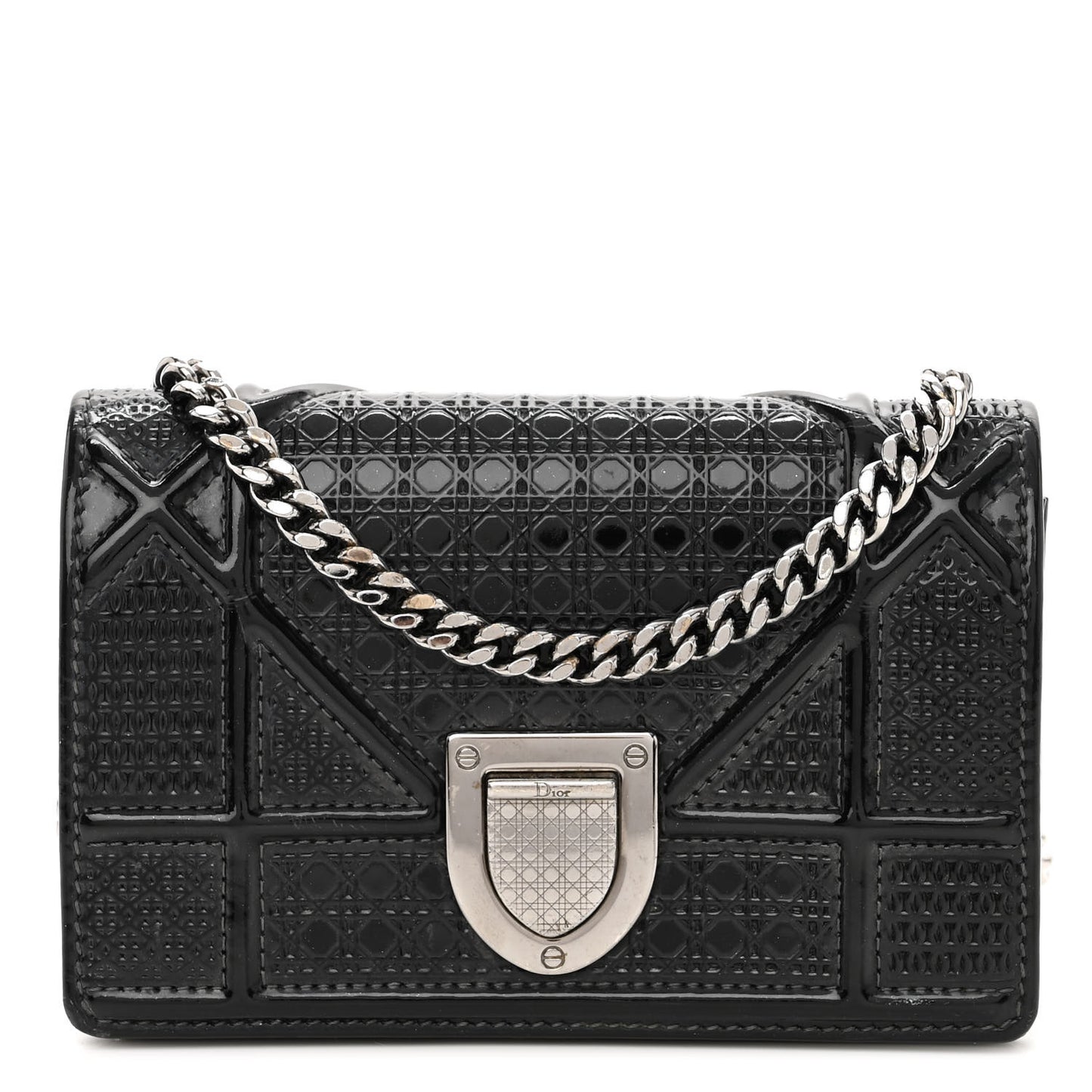 Patent Micro-Cannage Baby Diorama Flap Bag Black