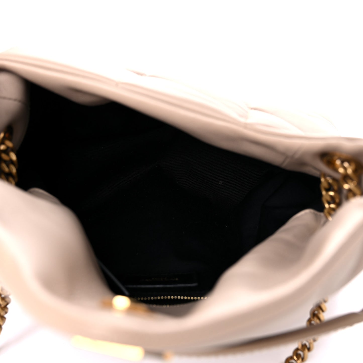 Lambskin Quilted Small Loulou Puffer Monogram Chain Satchel Dark Beige