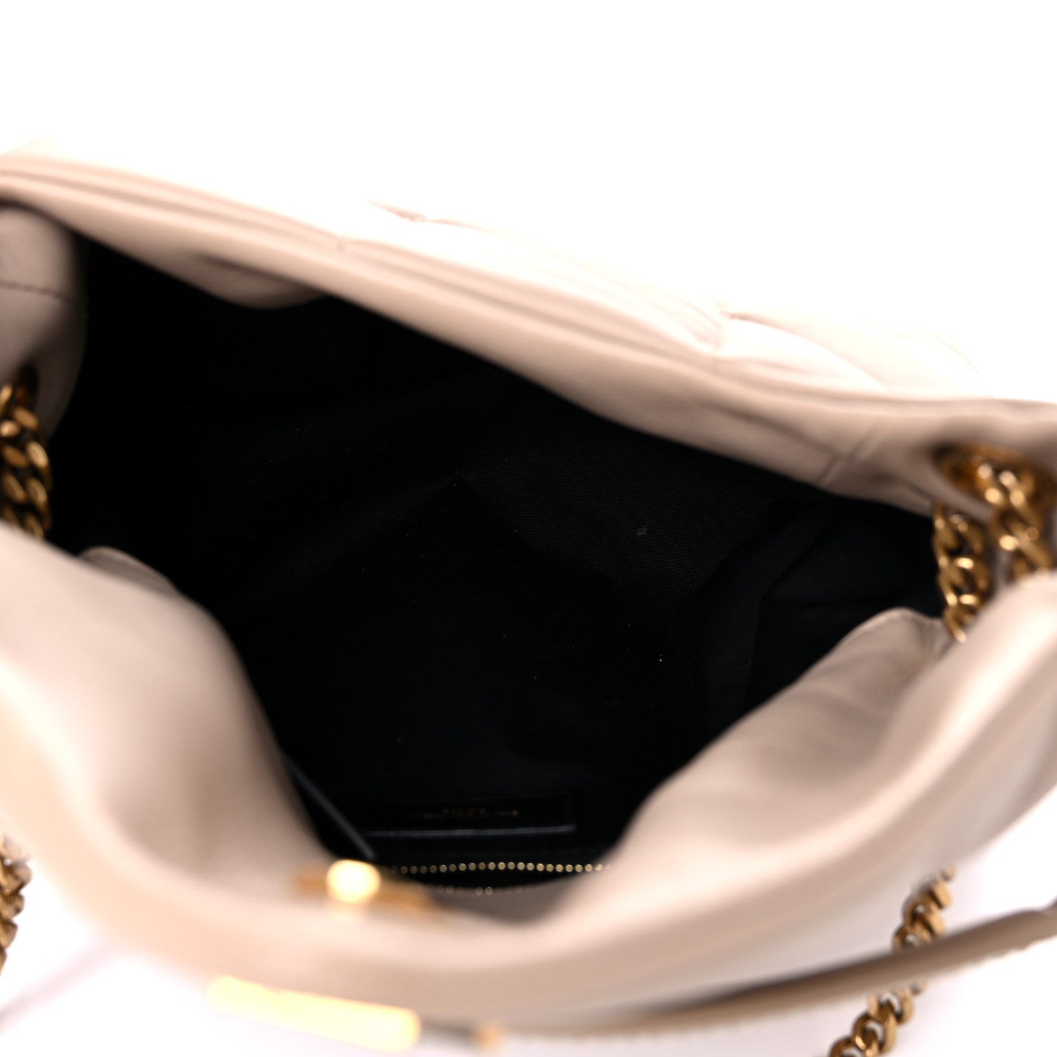 Saint Laurent Lambskin Quilted Small Loulou Puffer Monogram Chain Satchel Dark Beige 5 of 12