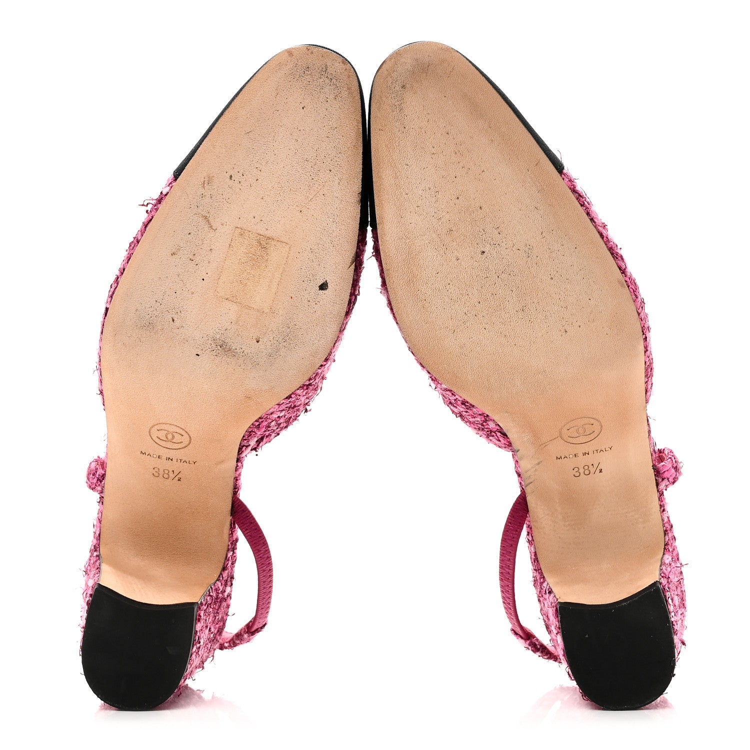 Chanel Metallic Tweed Grosgrain Cap Toe CC Slingback Pumps 36 Pink Black 38.5 Pink Black 6 of 9