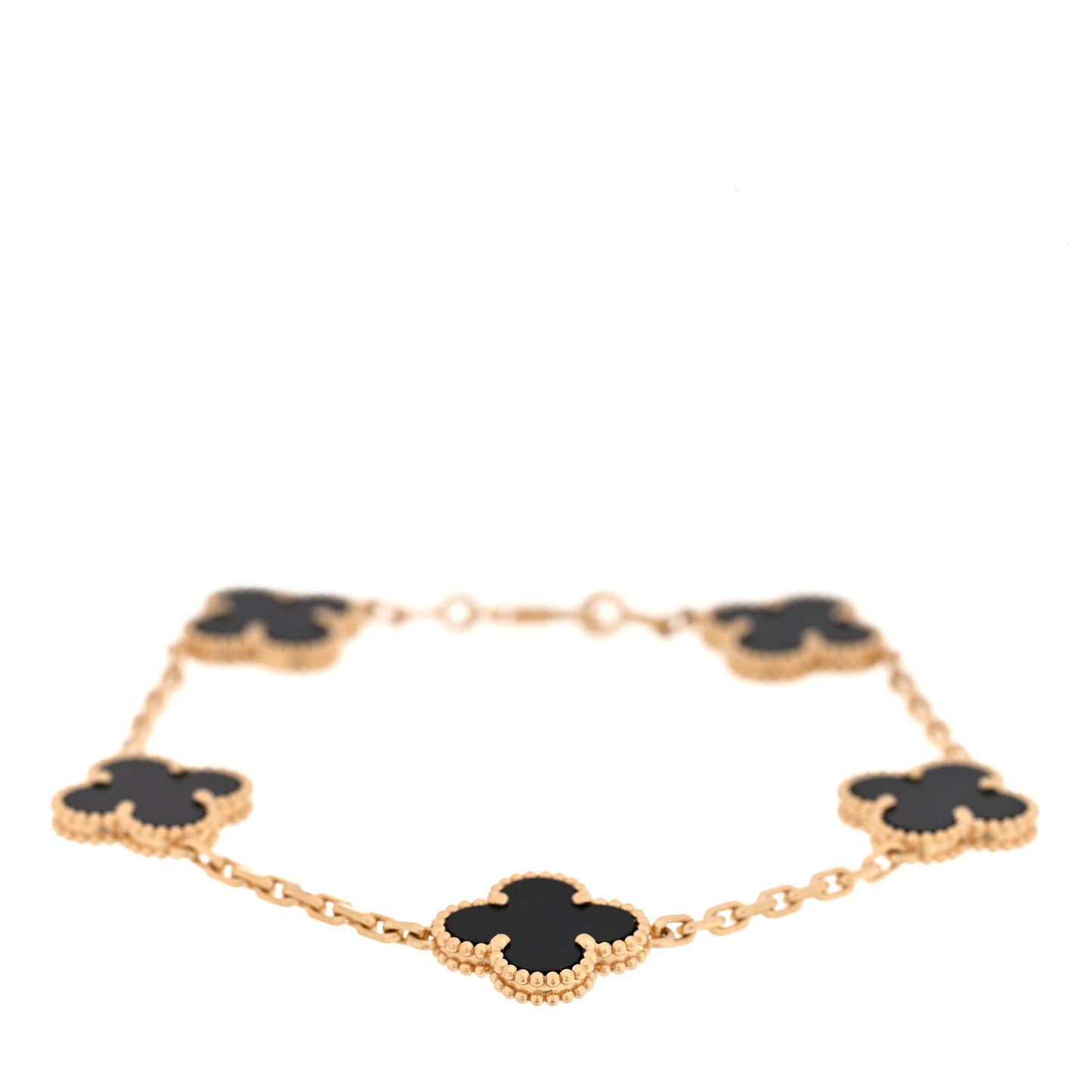 18K Yellow Gold Black Onyx 5 Motifs Vintage Alhambra Bracelet