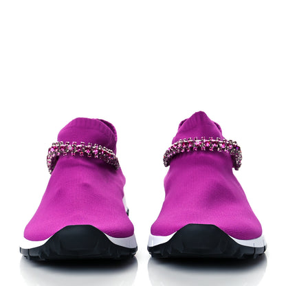 Jimmy Choo Stretch Fabric Crystal Ankle Sock Sneakers 40 Fuchsia 2 of 9