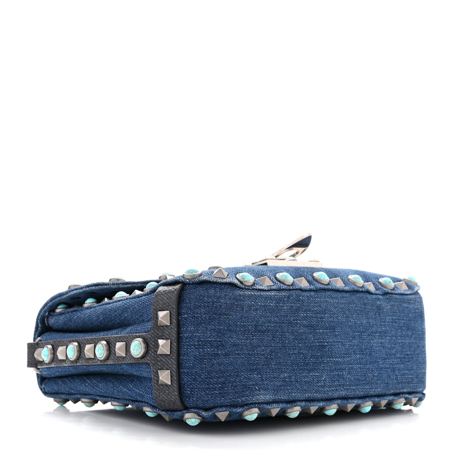 Denim Guitar Strap Rockstud Rolling Shoulder Flap Messenger Bag