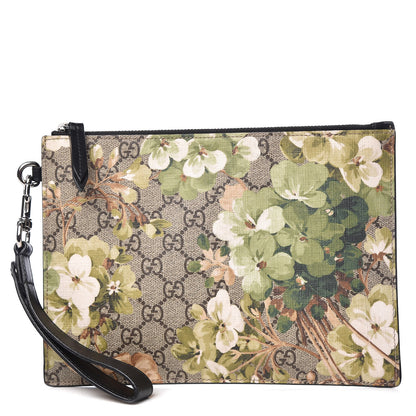 Gucci GG Supreme Monogram Blooms Small Zip Wristlet Pouch Beige New Military Black 1 of 9