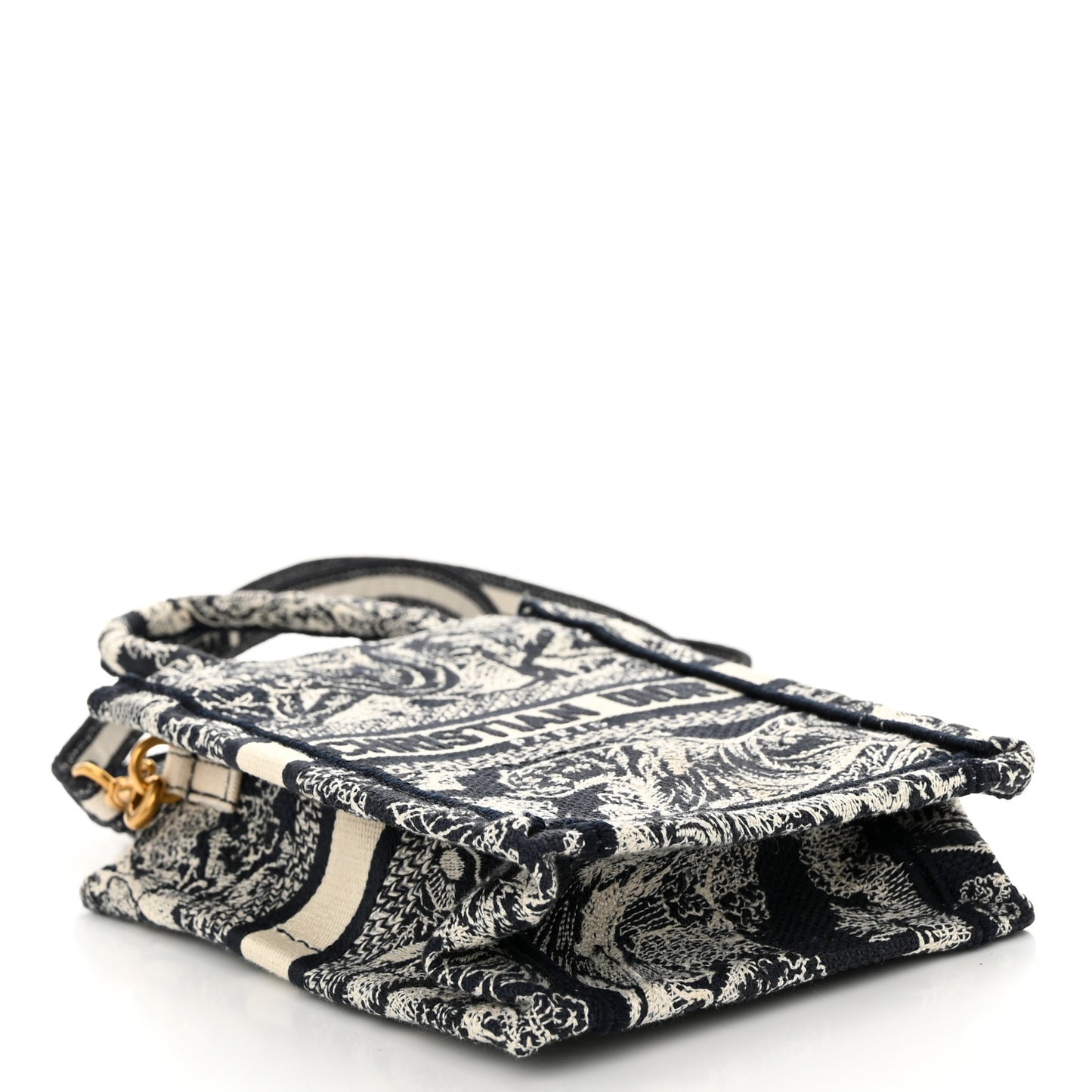 Canvas Toile de Jouy Reverse Embroidered Mini Book Tote Phone Bag Blue