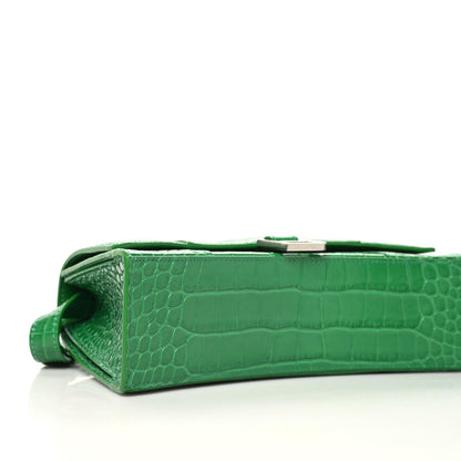 Balenciaga Shiny Calfskin Crocodile Embossed Small Hourglass Sling Shoulder Bag Leaf Green 4 of 10