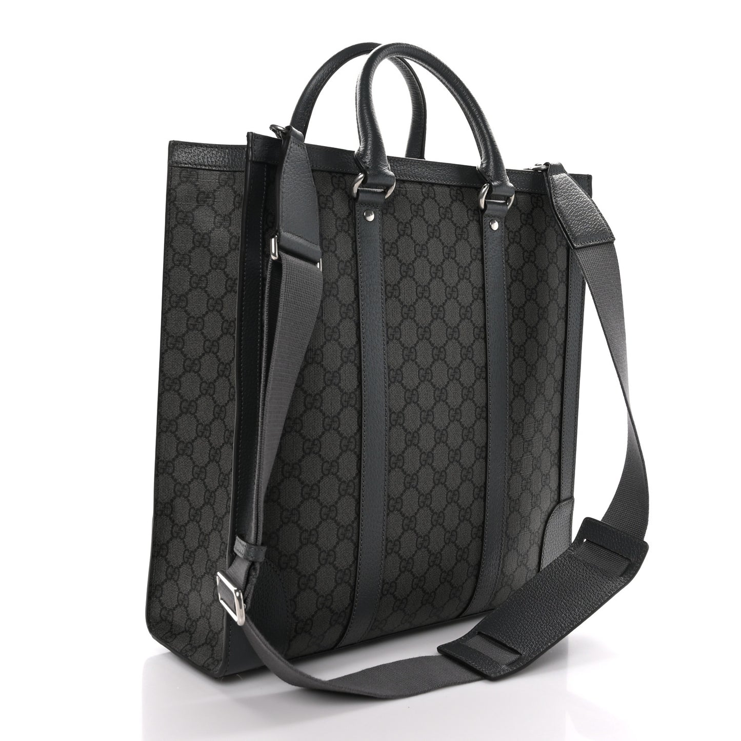 GG Supreme Monogram Textured Dollar Calfskin Medium Ophidia Tote Grey Black Graphite Grey
