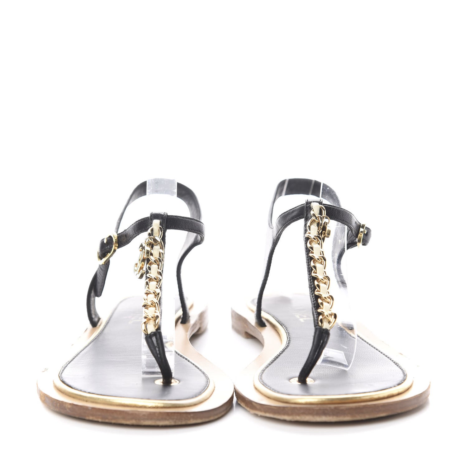 Lambskin Chain CC Thong Sandals 38.5 Black