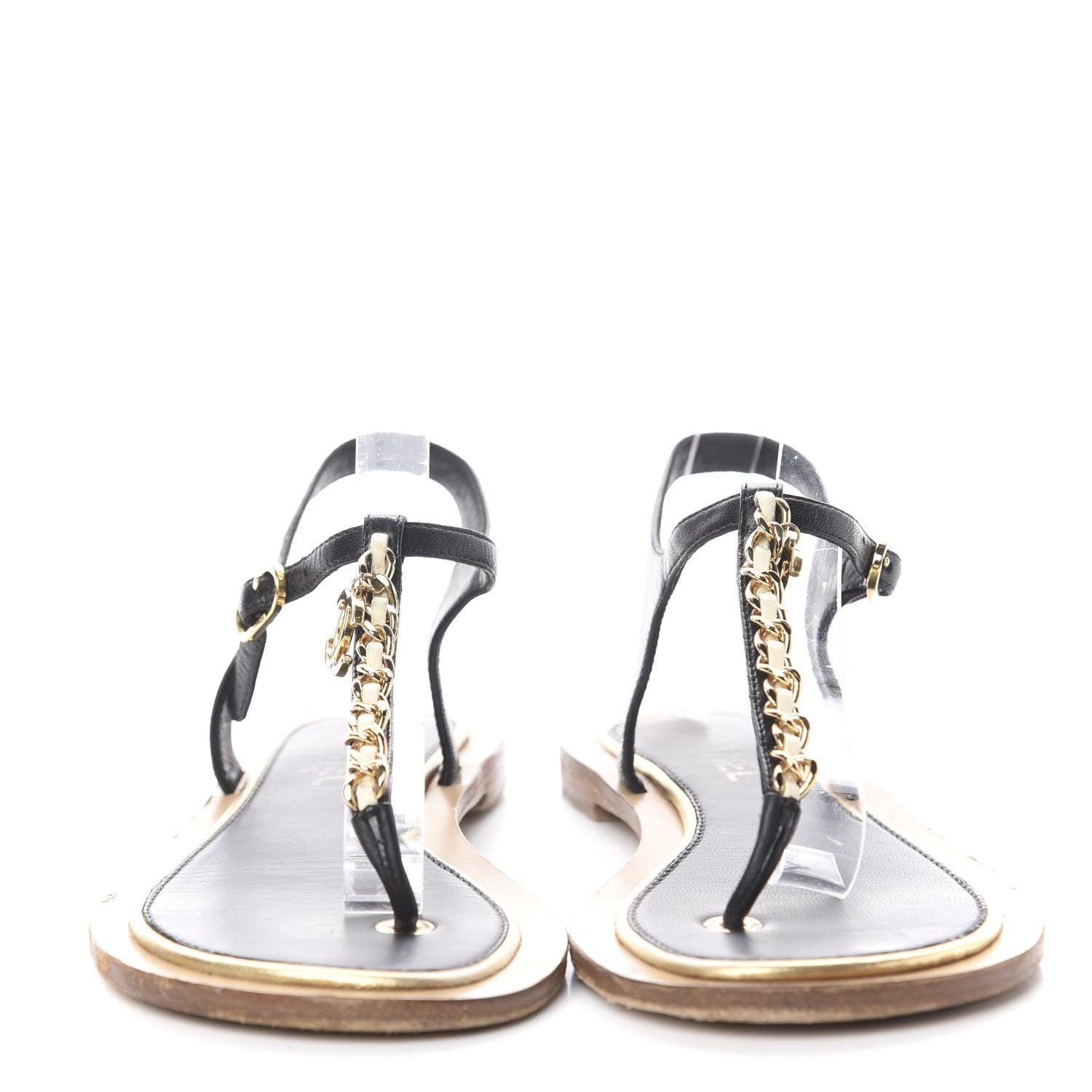 Chanel Lambskin Chain CC Thong Sandals 38.5 Black 2 of 7