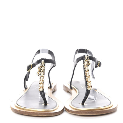 Chanel Lambskin Chain CC Thong Sandals 38.5 Black 2 of 7