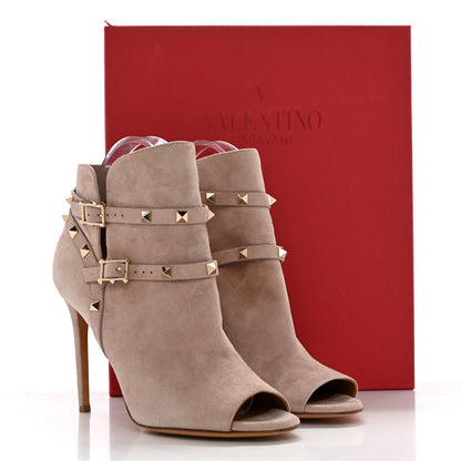 Valentino Garavani Suede Rockstud Peep Toe 100mm Ankle Boots 38.5 Poudre 13 of 13