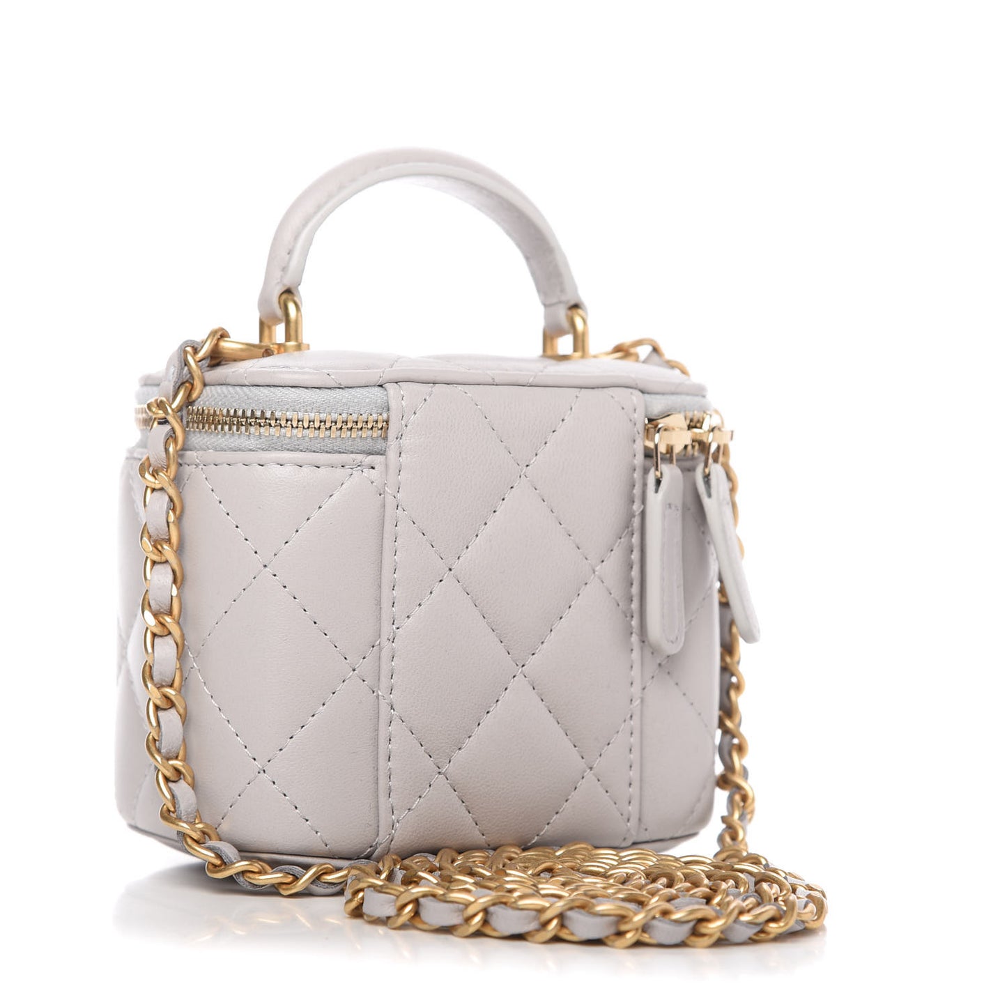 Lambskin Quilted Top Handle Mini Vanity Case With Chain Grey