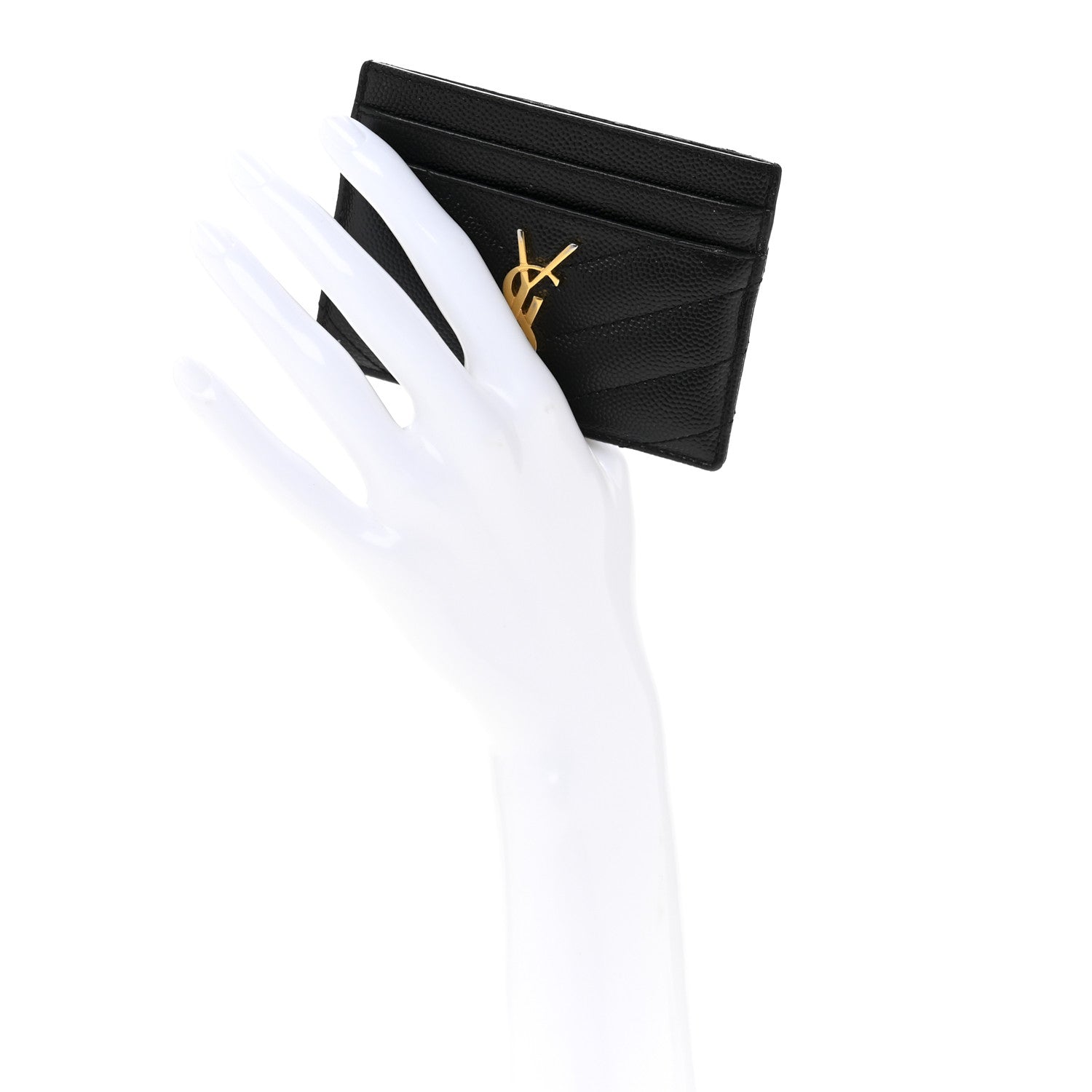 Saint Laurent Grain De Poudre Matelasse Chevron Monogram Credit Card Case Black 2 of 11