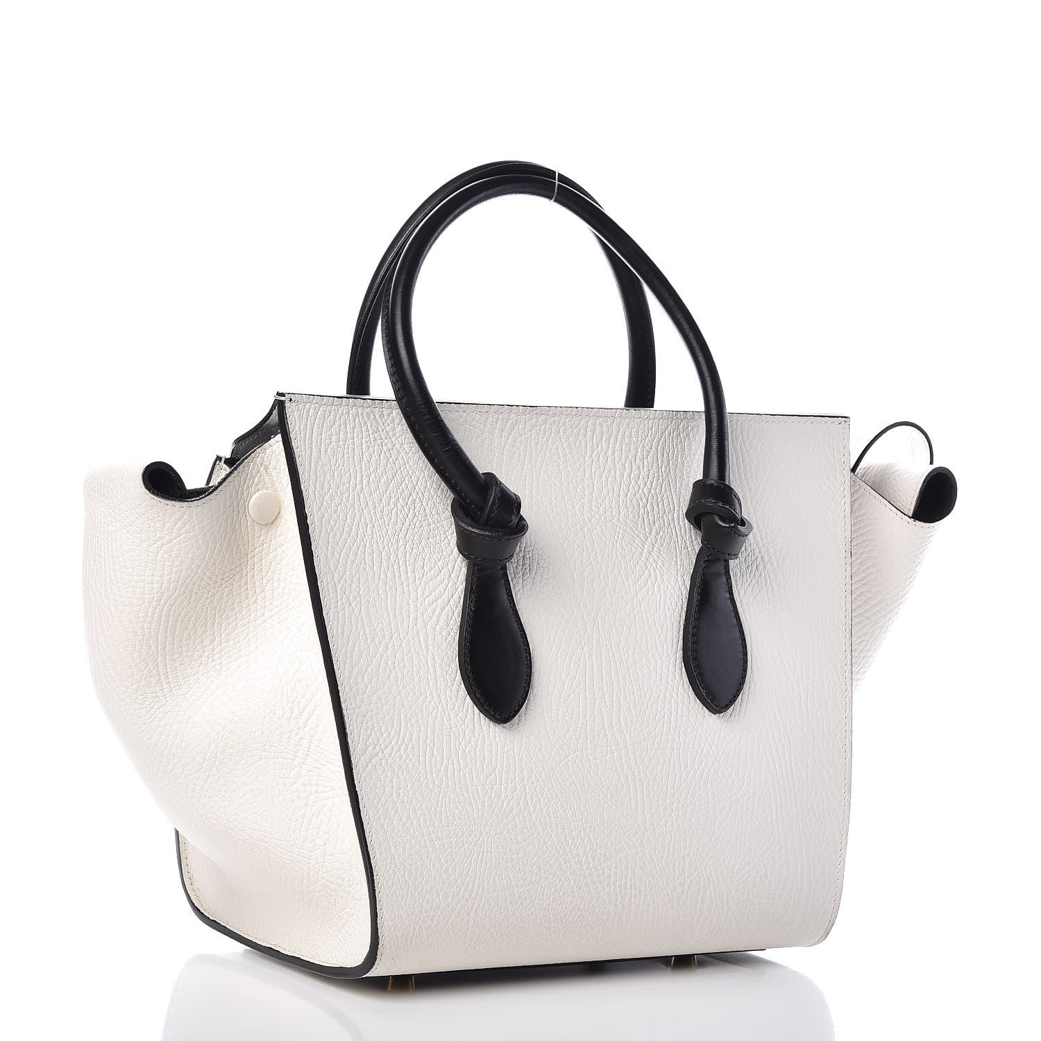 Celine Elephant Calfskin Mini Bi-Color Tie Knot Tote White Black 3 of 16