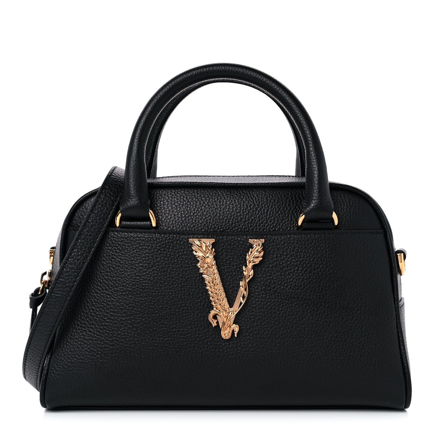 Grained Calfskin Virtus Small Bowling Bag Black