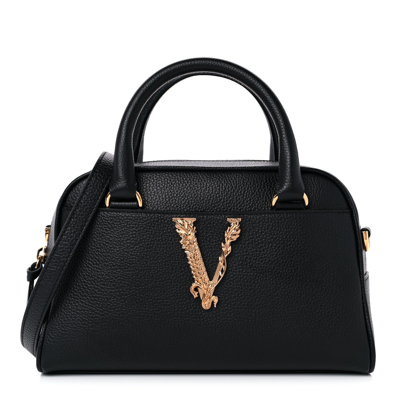 Versace Grained Calfskin Virtus Small Bowling Bag Black 1 of 9