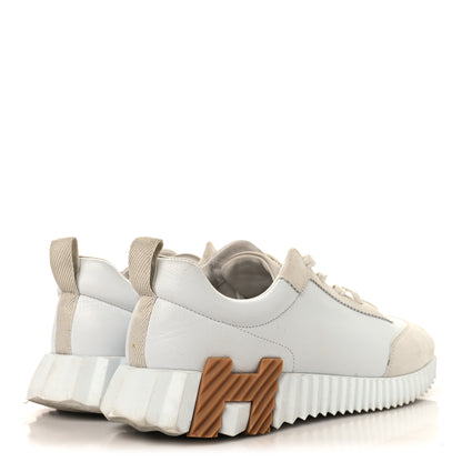 Hermes Calfskin Suede Goatskin Bouncing Sneakers 39 White 5 of 12