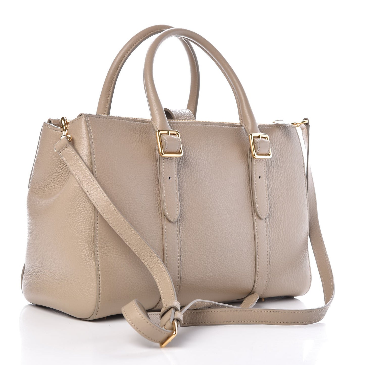 Classic Grain Calfskin Small Bayswater Double Zip Tote Dune