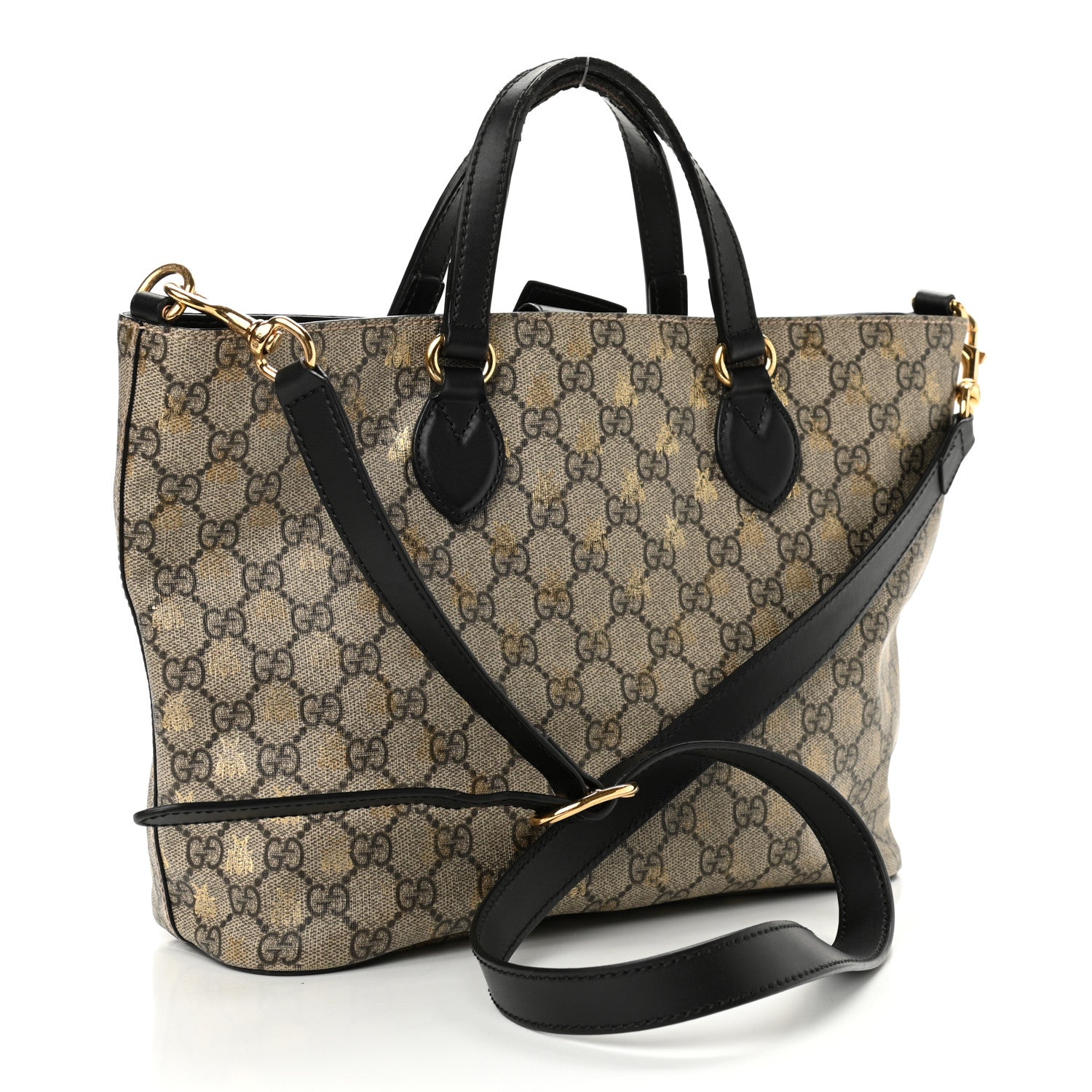 Gucci Soft GG Supreme Monogram Bees Small Crossbody Tote Beige Oro Black 3 of 14