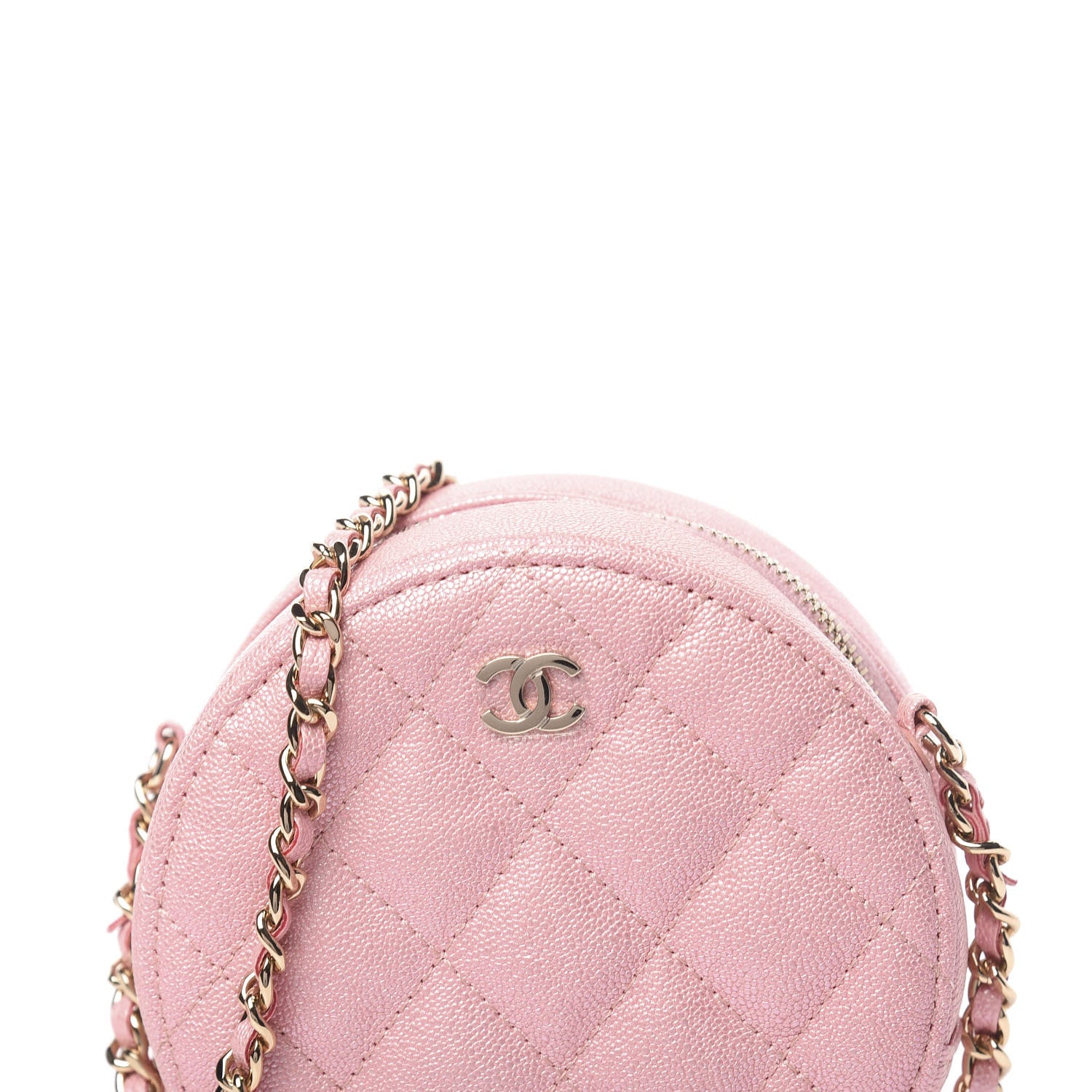 Chanel Iridescent Caviar Quilted Round Clutch With Chain Pink 10 of 11