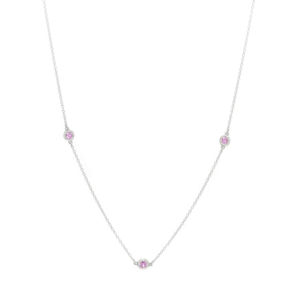 Tiffany Sterling Silver Pink Sapphire Elsa Peretti Color By The Yard 5 Station Necklace 1 of 5