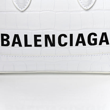 Balenciaga Calfskin Crocodile Embossed XXS Ville Top Handle Bag White Black 4 of 18
