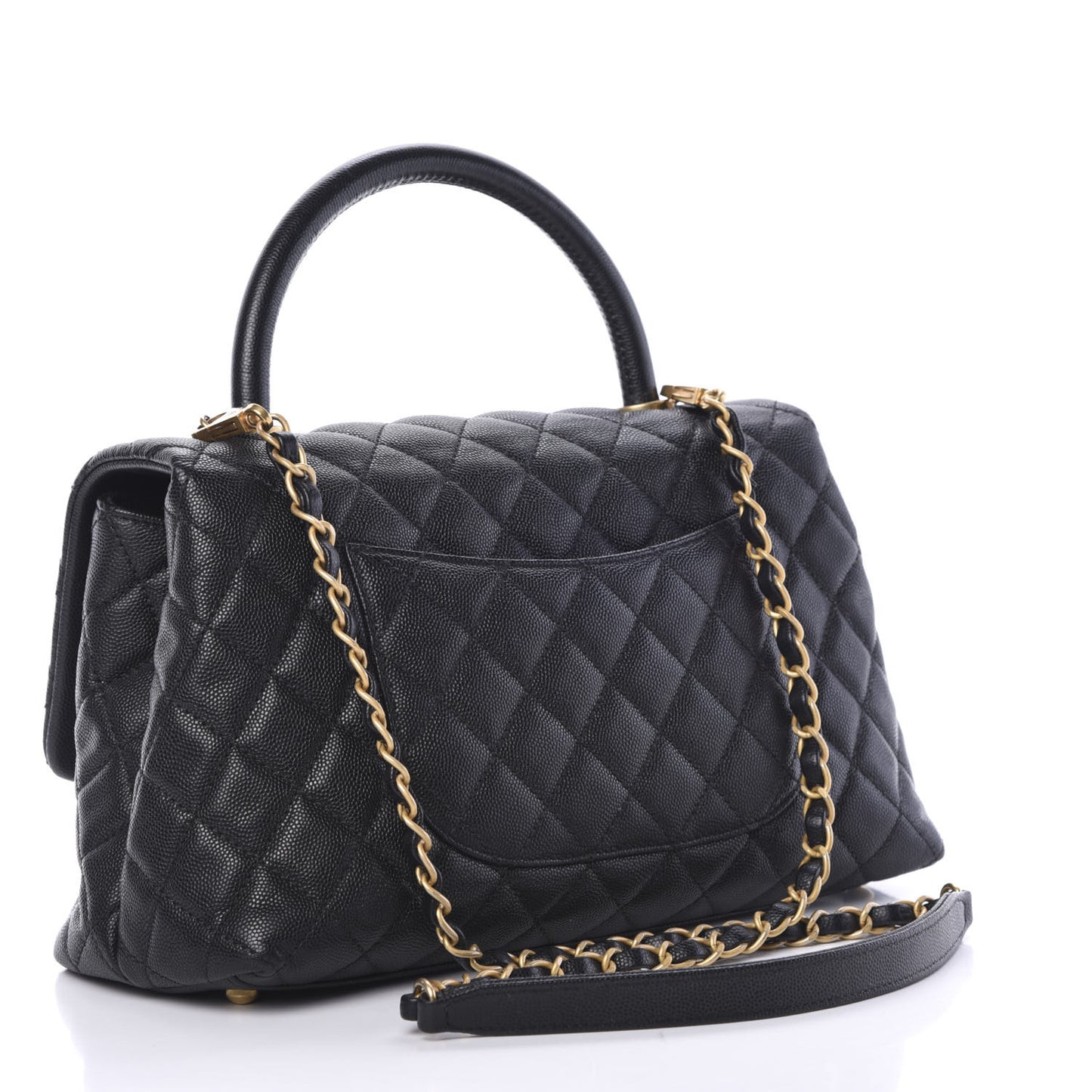 Caviar Quilted Small Coco Handle Flap Black