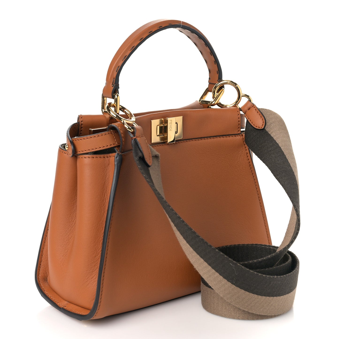 Vitello Seta Canvas FF Embroidered Mini Peekaboo Iconic Satchel Brandy Amazzonia