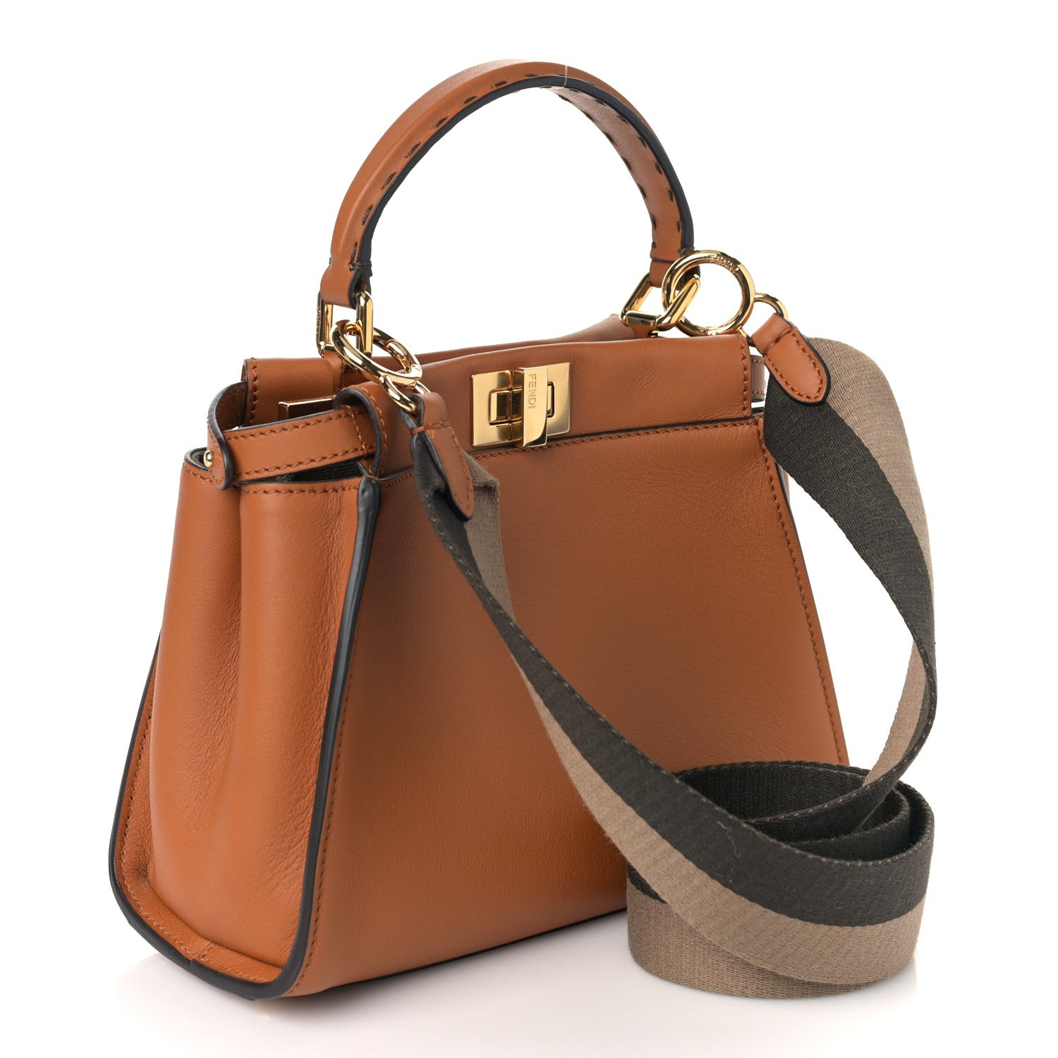 Fendi Vitello Seta Canvas FF Embroidered Mini Peekaboo Iconic Satchel Brandy Amazzonia 2 of 9