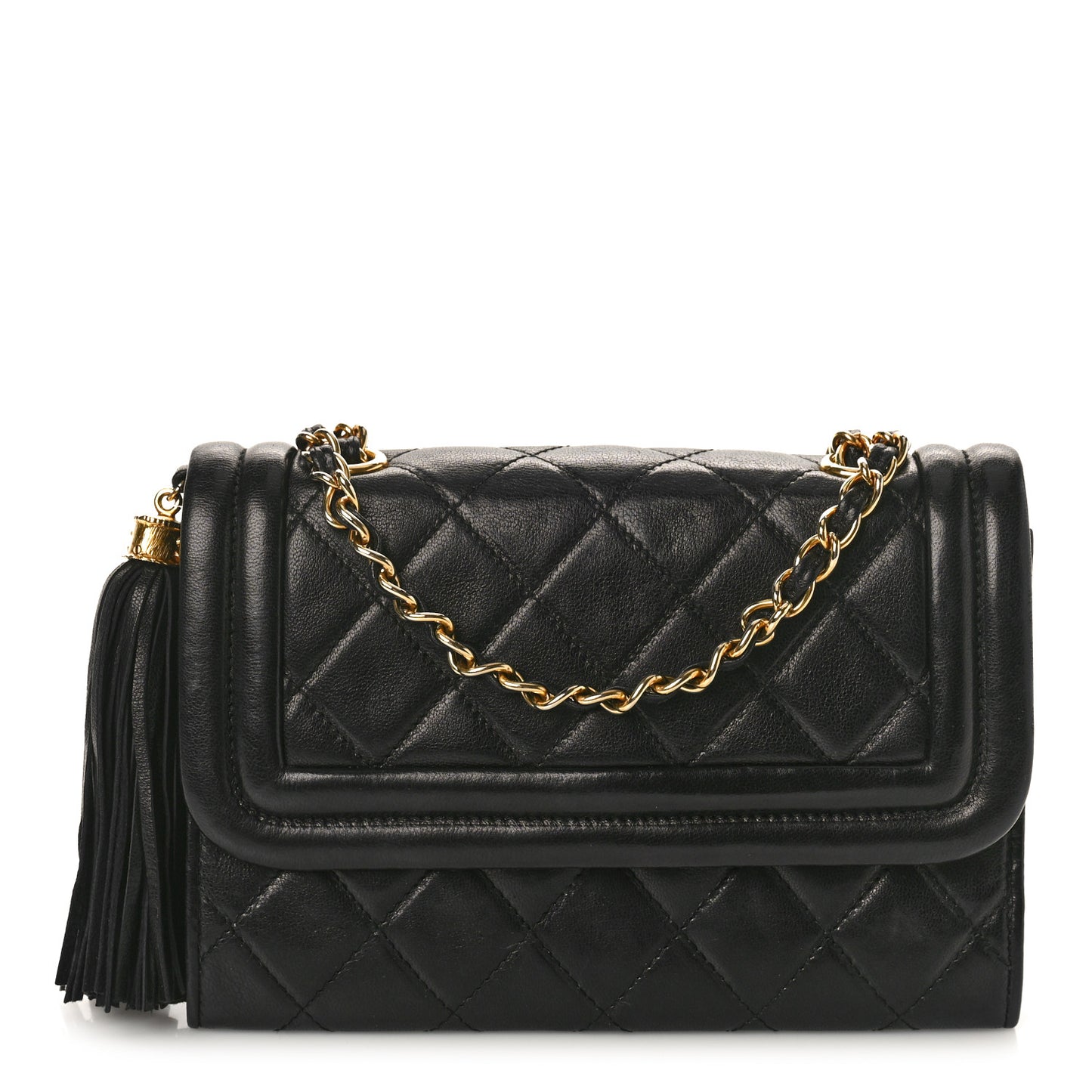 Lambskin Quilted Tassel Flap Bag Black