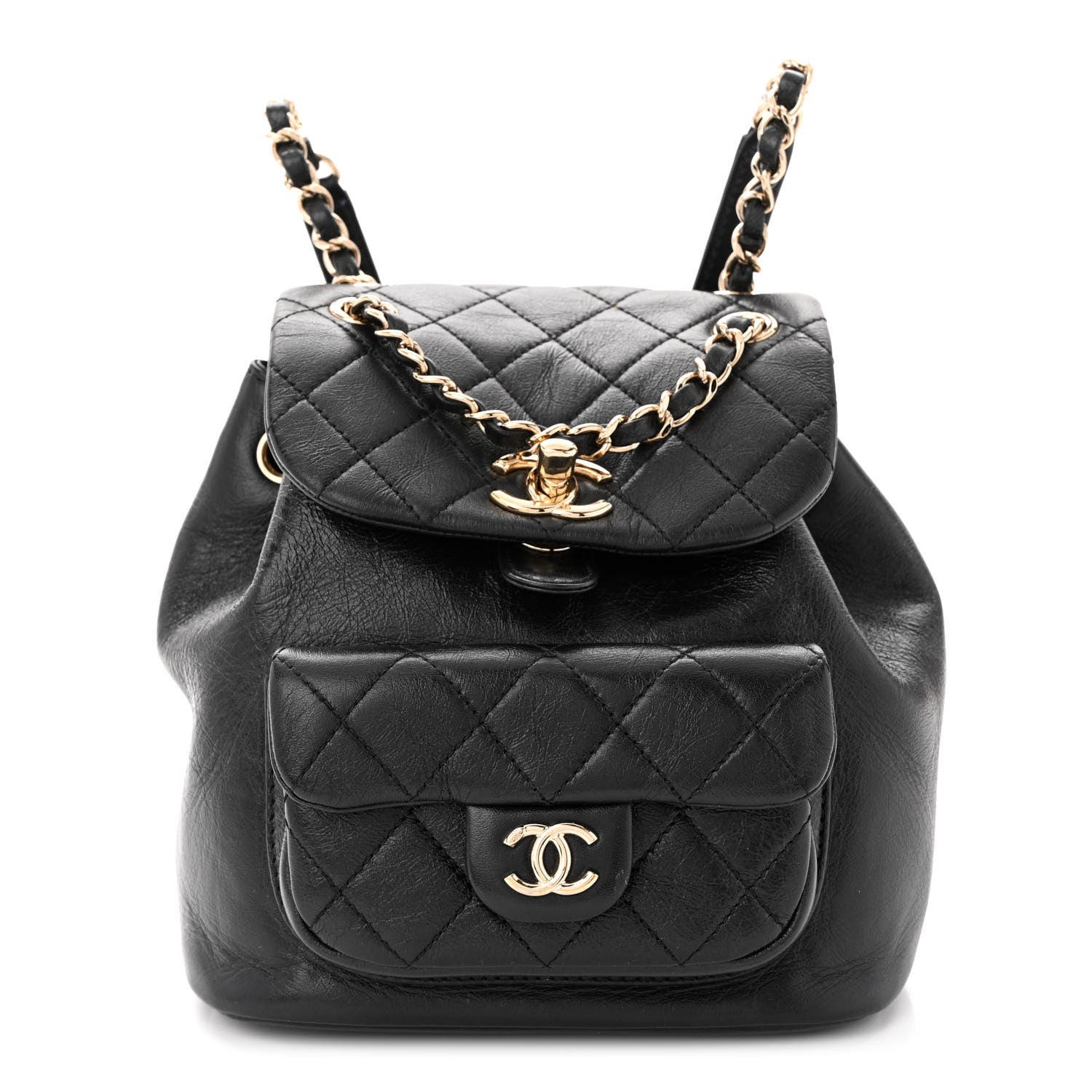 Chanel Glazed Aged Calfskin Quilted Small Duma Drawstring Backpack Black 1 of 10