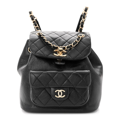 Chanel Glazed Aged Calfskin Quilted Small Duma Drawstring Backpack Black 1 of 10
